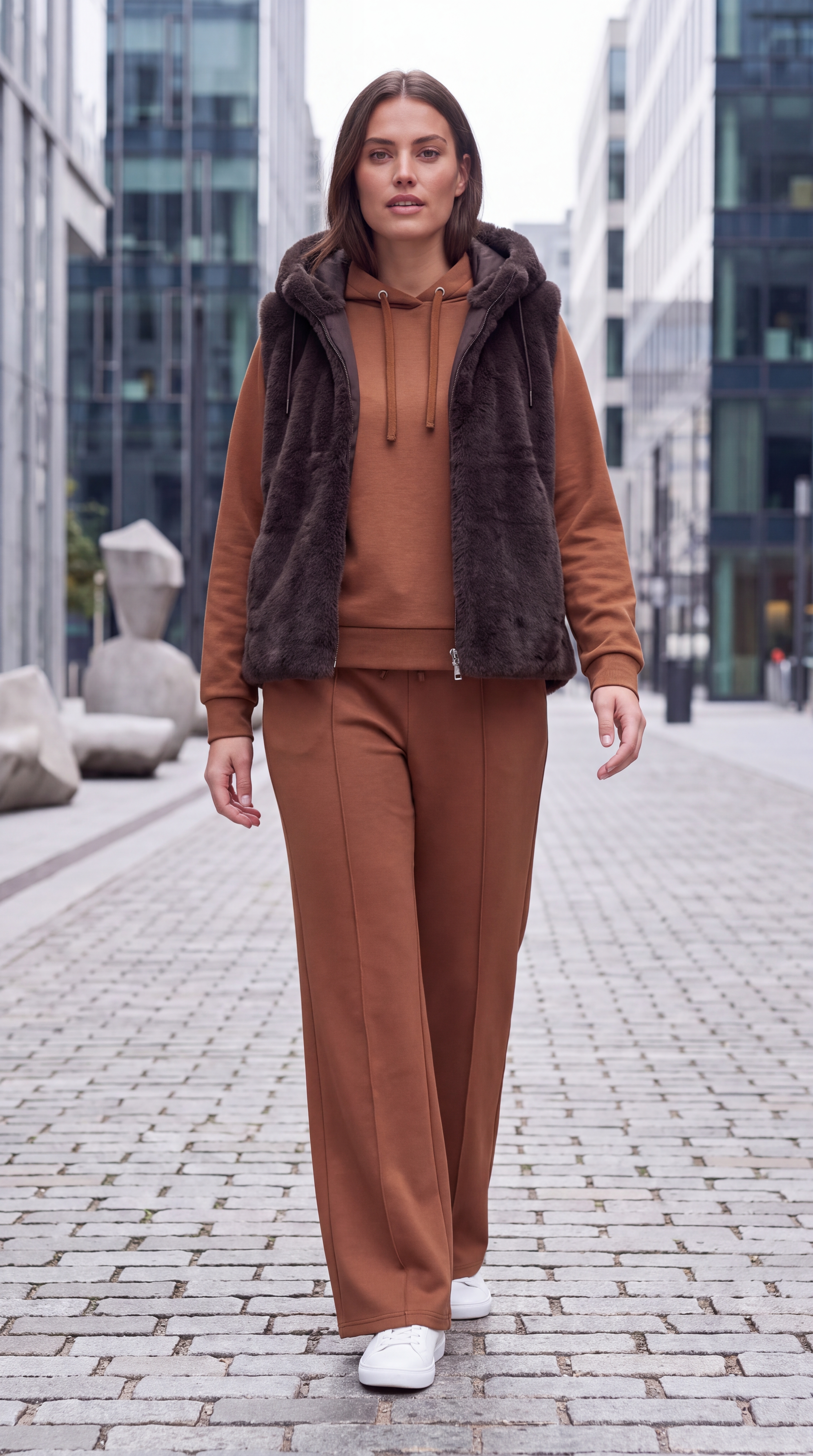 Dámska kožušinová vesta s kapucňou BROADWAY NYC FASHION ESPRESSO - Tmavohnedá s.WEAR 10